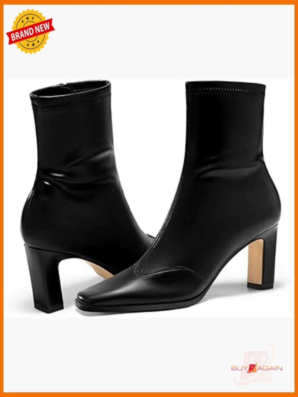 Chunky Heel Square Toe Ankle Boots Side Zipper Winter Dress Shoes
